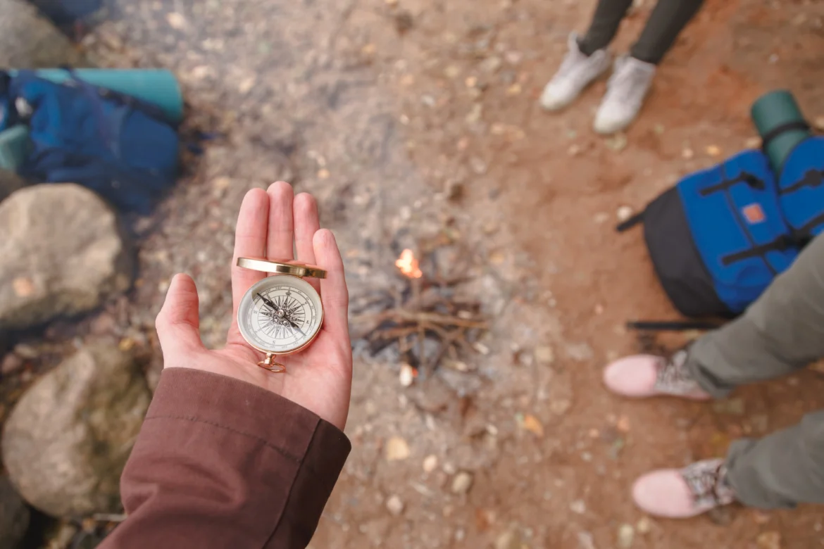 Person holding compass in California